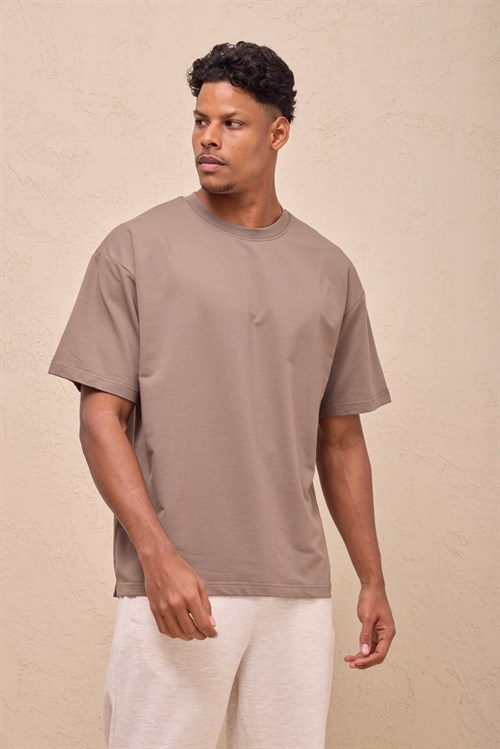 Wholesale Mens Mink Oversized Crew-Neck Basic T-Shirt
