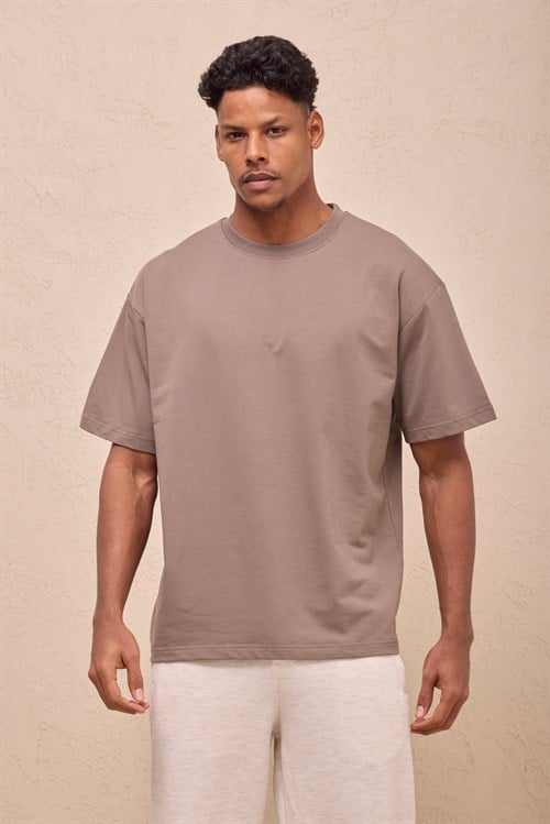 Wholesale Mens Mink Oversized Crew-Neck Basic T-Shirt