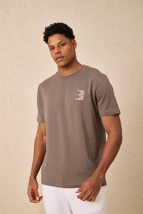 Wholesale Mens Mink Regular Fit Printed French Terry T-Shirt