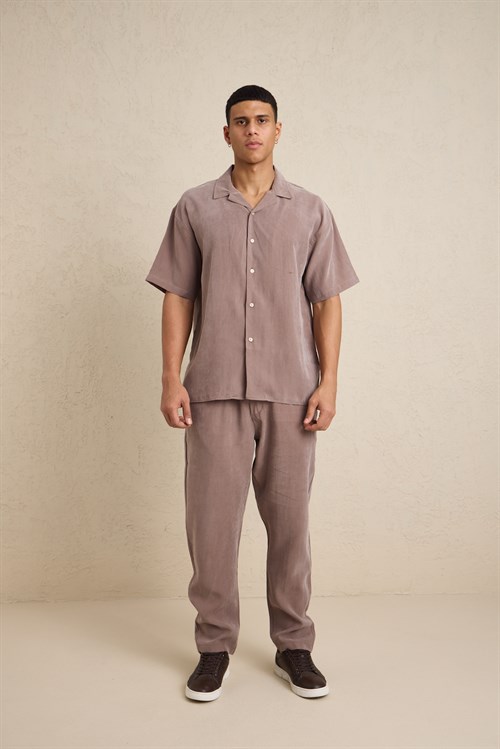Wholesale Mens Mink Relax Fit Cupra Shirt and Pants Set