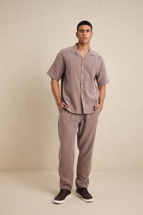 Wholesale Mens Mink Relax Fit Cupra Shirt and Pants Set