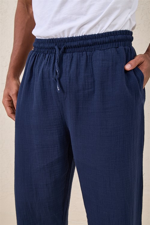 Wholesale Mens Navy Blue Muslin Baggy Sweatpants