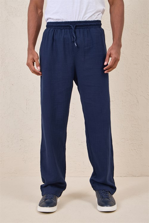 Wholesale Mens Navy Blue Muslin Baggy Sweatpants