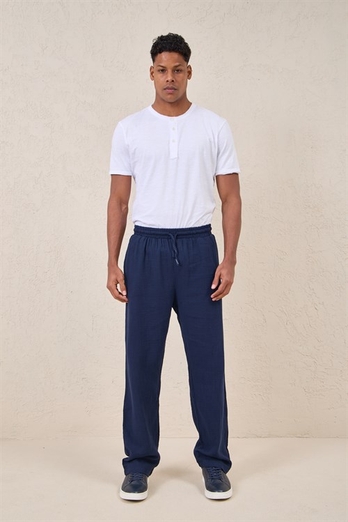 Wholesale Mens Navy Blue Muslin Baggy Sweatpants