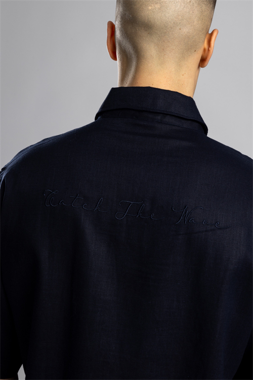 Wholesale Mens Navy Embroidered Shirt