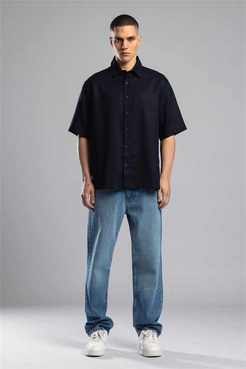Wholesale Mens Navy Embroidered Shirt
