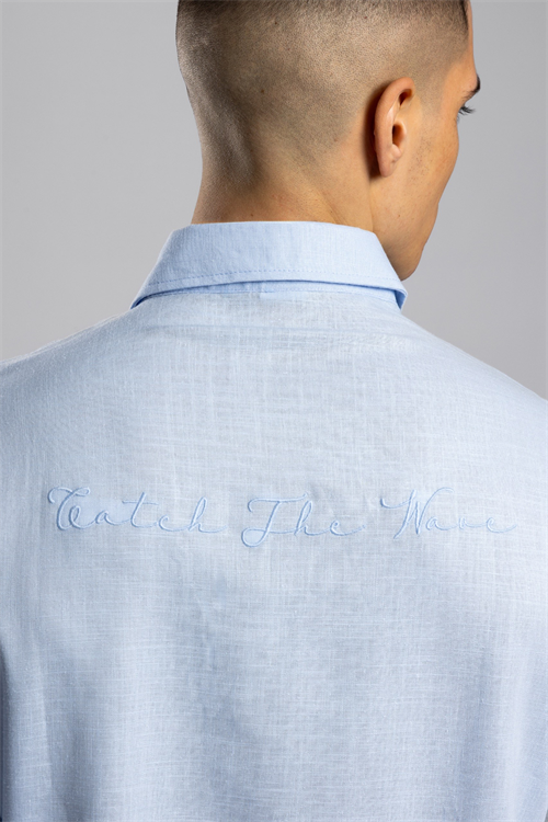 Wholesale Mens Sky Blue Embroidered Shirt