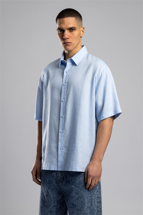 Wholesale Mens Sky Blue Embroidered Shirt