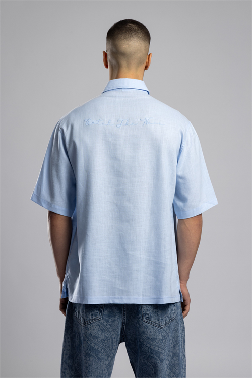 Wholesale Mens Sky Blue Embroidered Shirt
