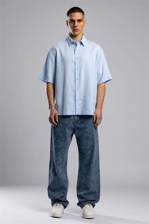 Wholesale Mens Sky Blue Embroidered Shirt