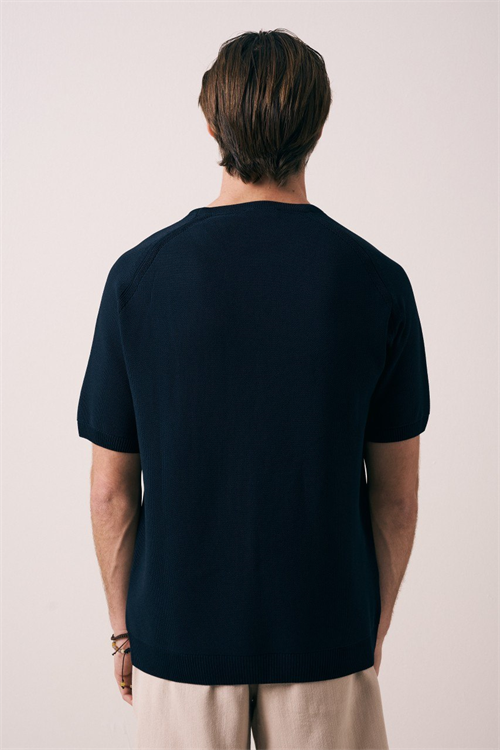 Wholesale Mens Navy Knit Crew-Neck T-Shirt