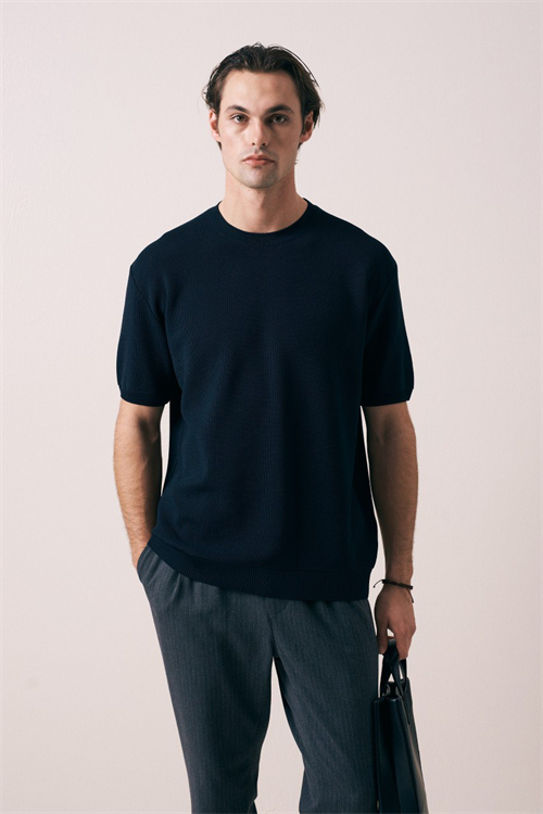 Wholesale Mens Navy Knit Crew-Neck T-Shirt