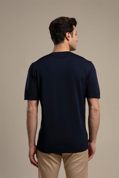 Wholesale Mens Navy Knit Crew-Neck T-Shirt