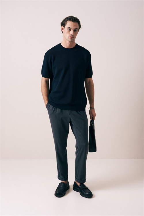 Wholesale Mens Navy Knit Crew-Neck T-Shirt