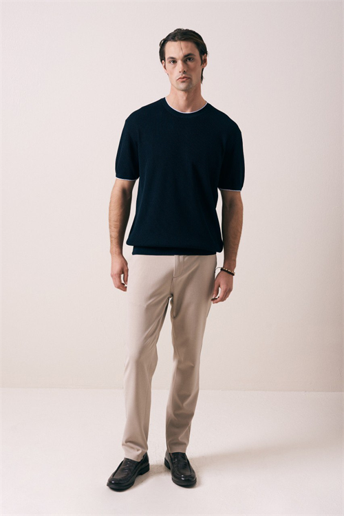 Wholesale Mens Navy Knit Crew-Neck T-Shirt