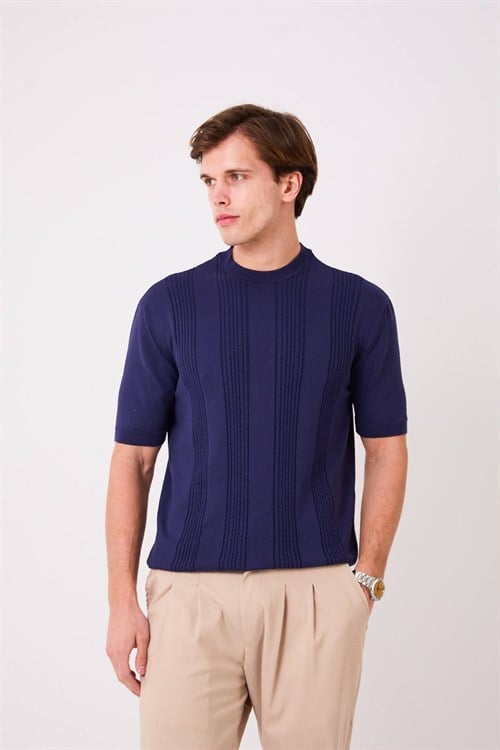 Wholesale Mens Navy Knit Crew-Neck T-Shirt
