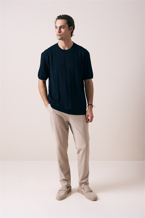 Wholesale Mens Navy Knit Crew-Neck T-Shirt