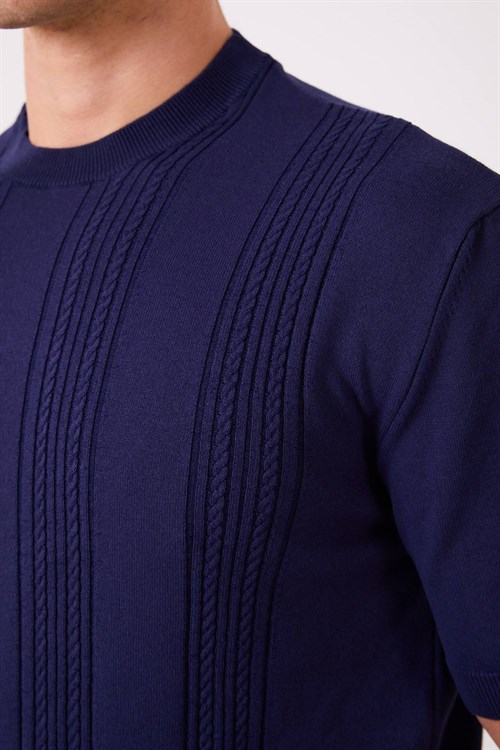 Wholesale Mens Navy Knit Crew-Neck T-Shirt