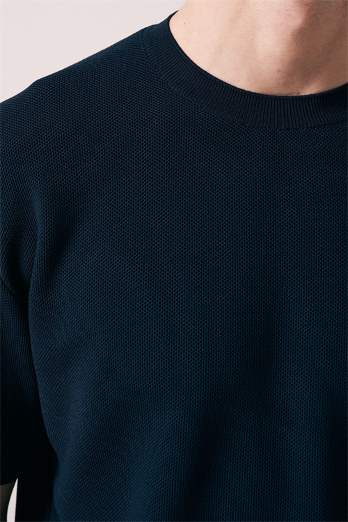 Wholesale Mens Navy Knit Crew-Neck T-Shirt