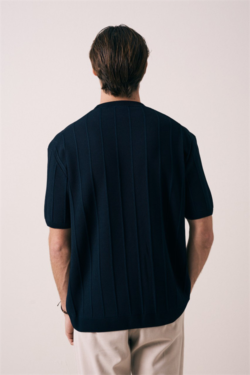 Wholesale Mens Navy Knit Crew-Neck T-Shirt