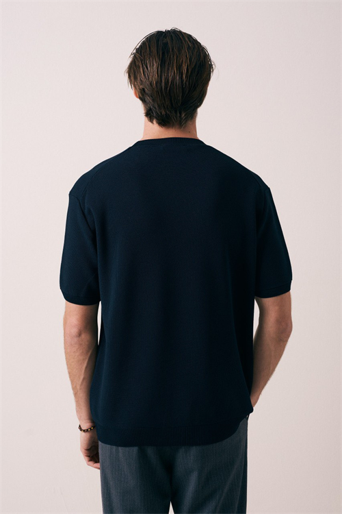 Wholesale Mens Navy Knit Crew-Neck T-Shirt