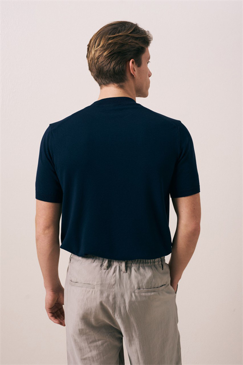 Wholesale Mens Navy Knit Crew-Neck T-Shirt