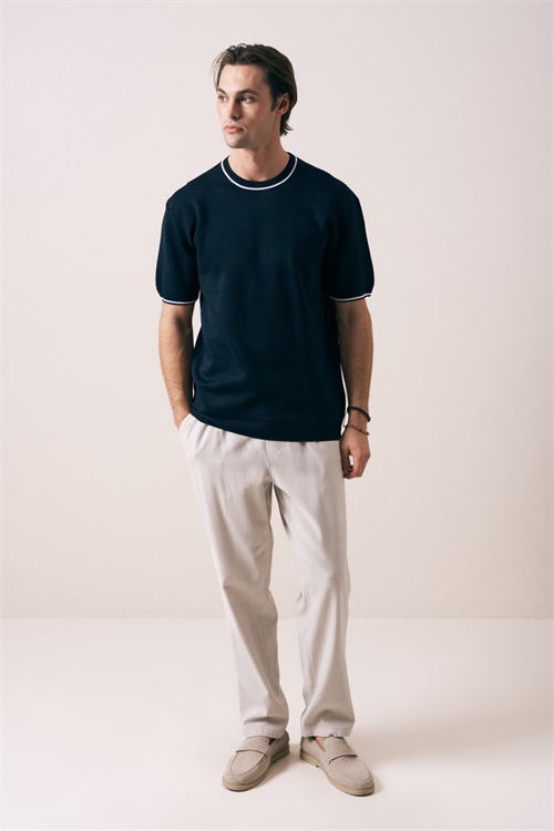 Wholesale Mens Navy Knit Crew-Neck T-Shirt