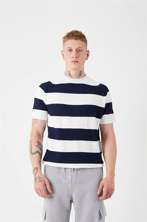 Wholesale Mens Navy Knit Crew-Neck T-Shirt