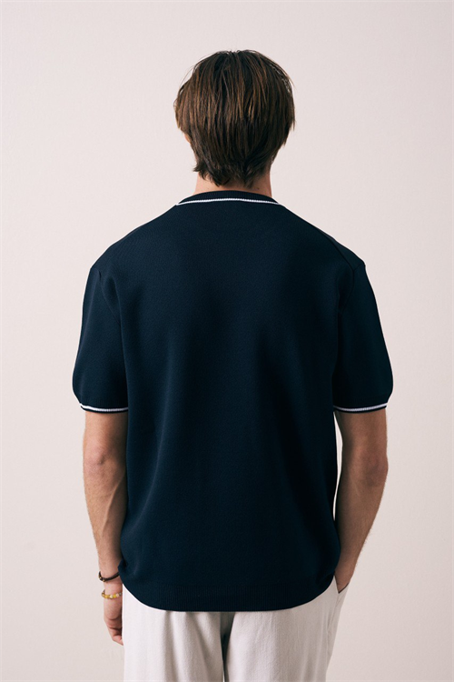 Wholesale Mens Navy Knit Crew-Neck T-Shirt