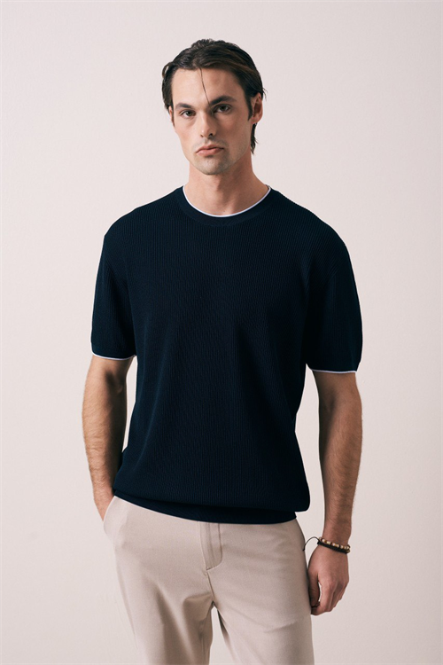 Wholesale Mens Navy Knit Crew-Neck T-Shirt