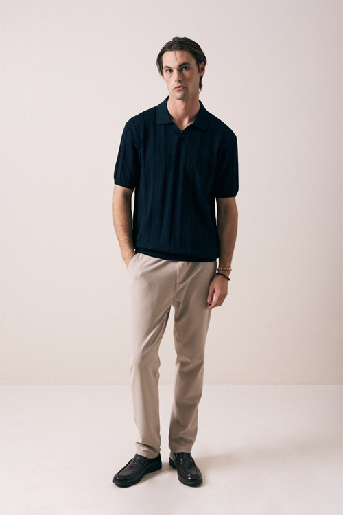 Wholesale Mens Navy Knit Crew-Neck T-Shirt