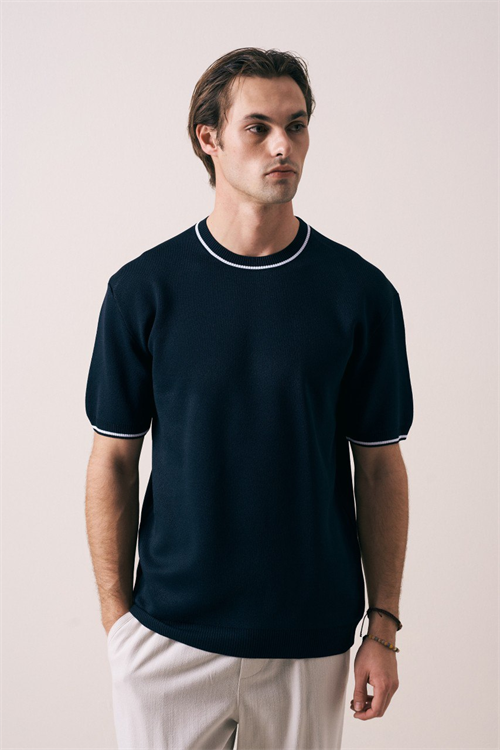 Wholesale Mens Navy Knit Crew-Neck T-Shirt