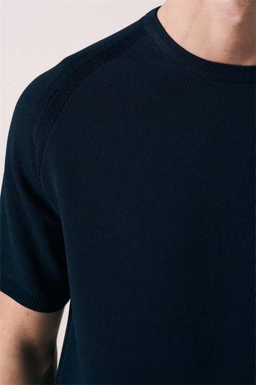 Wholesale Mens Navy Knit Crew-Neck T-Shirt