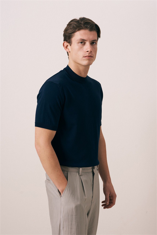 Wholesale Mens Navy Knit Crew-Neck T-Shirt