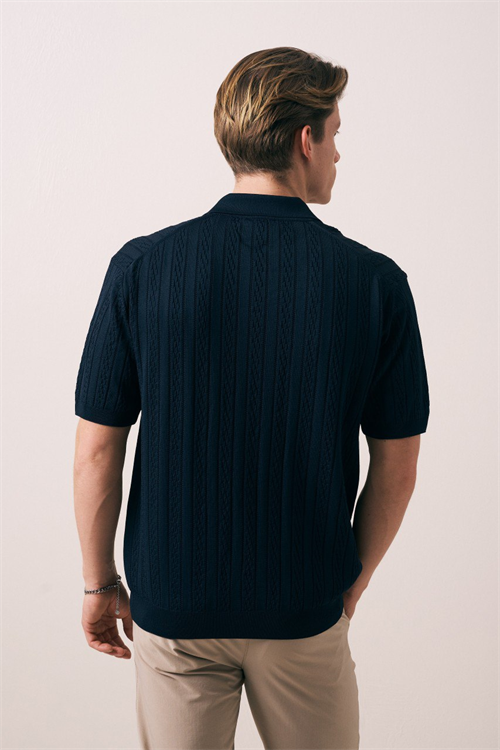 Wholesale Mens Navy Knit Polo Shirt