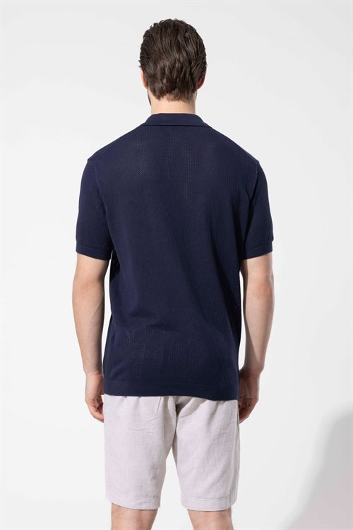 Wholesale Mens Navy Knit Polo Shirt