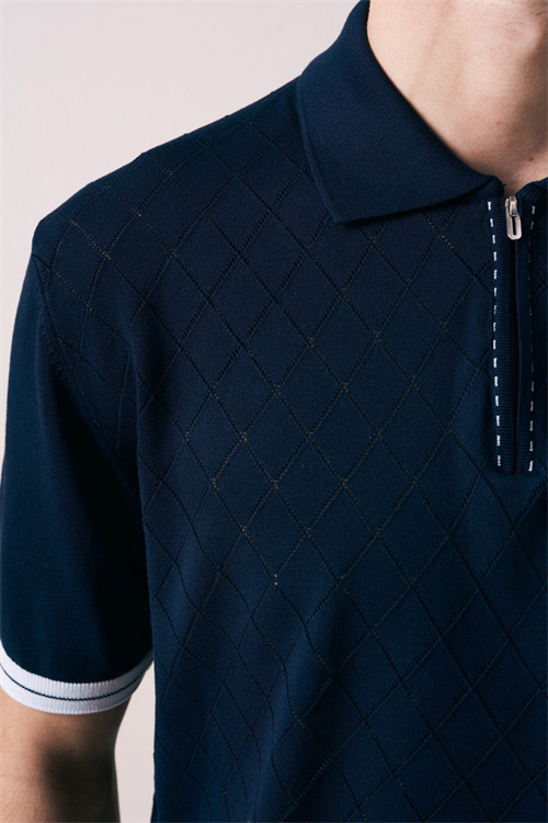 Wholesale Mens Navy Knit Polo Shirt