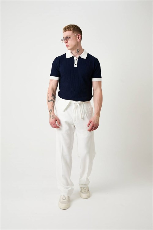 Wholesale Mens Navy Knit Polo Shirt