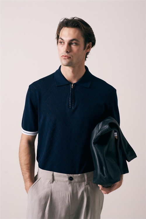 Wholesale Mens Navy Knit Polo Shirt