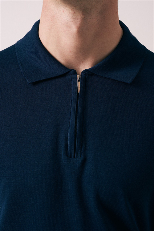 Wholesale Mens Navy Knit Polo Shirt