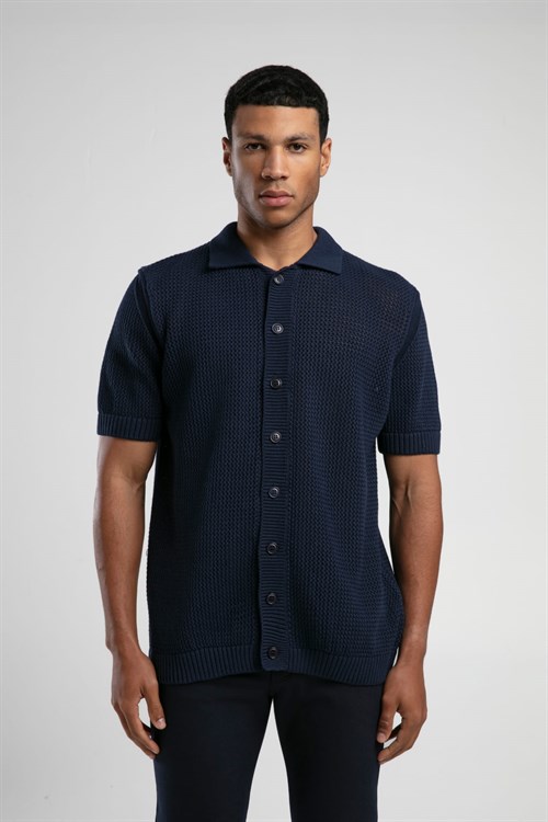 Wholesale Mens Navy Knit Polo Shirt