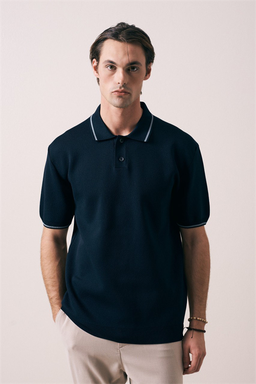 Wholesale Mens Navy Knit Polo Shirt