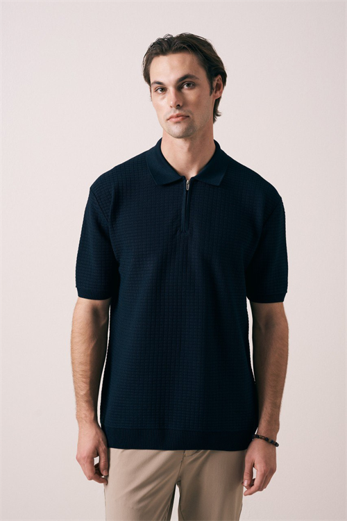 Wholesale Mens Navy Knit Polo Shirt
