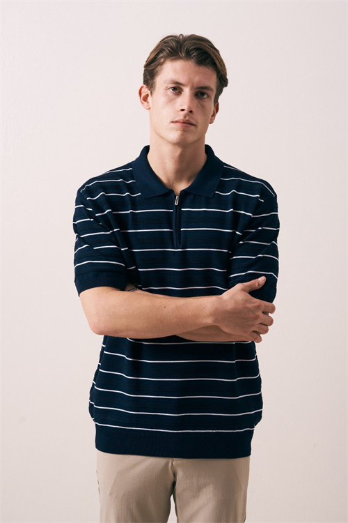 Wholesale Mens Navy Knit Polo Shirt