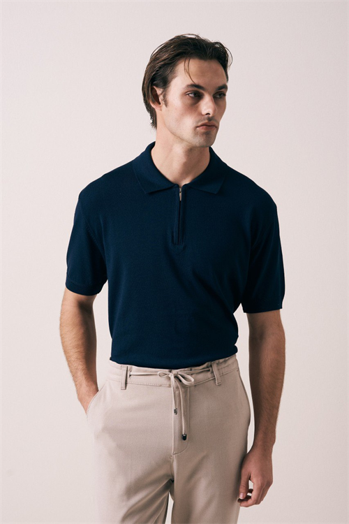 Wholesale Mens Navy Knit Polo Shirt