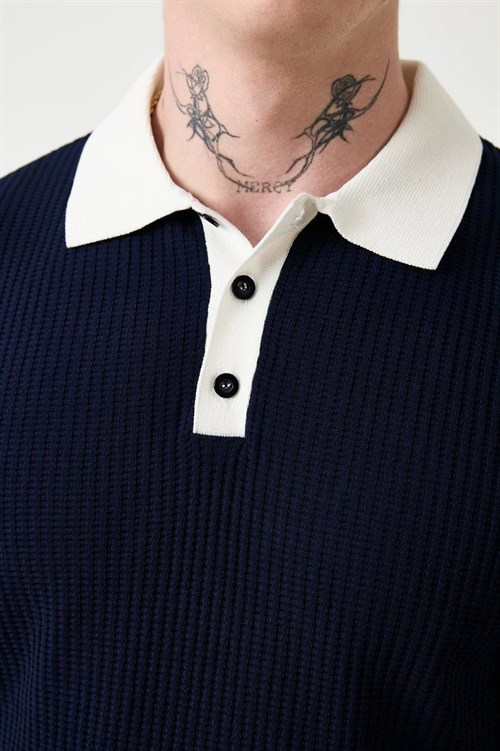 Wholesale Mens Navy Knit Polo Shirt