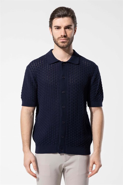 Wholesale Mens Navy Knit Polo Shirt