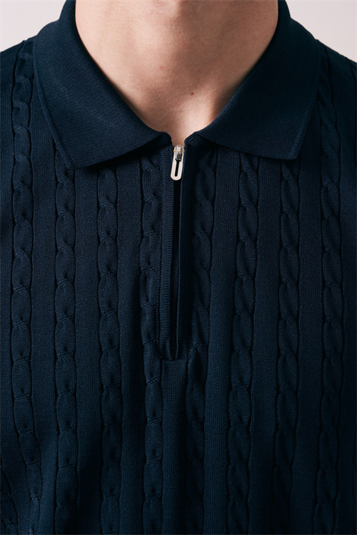 Wholesale Mens Navy Knit Polo Shirt