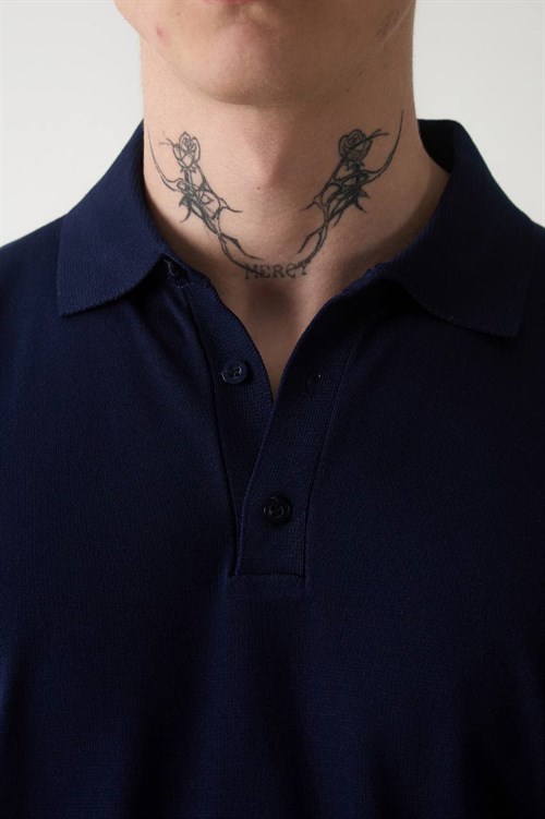Wholesale Mens Navy Knit Polo Shirt