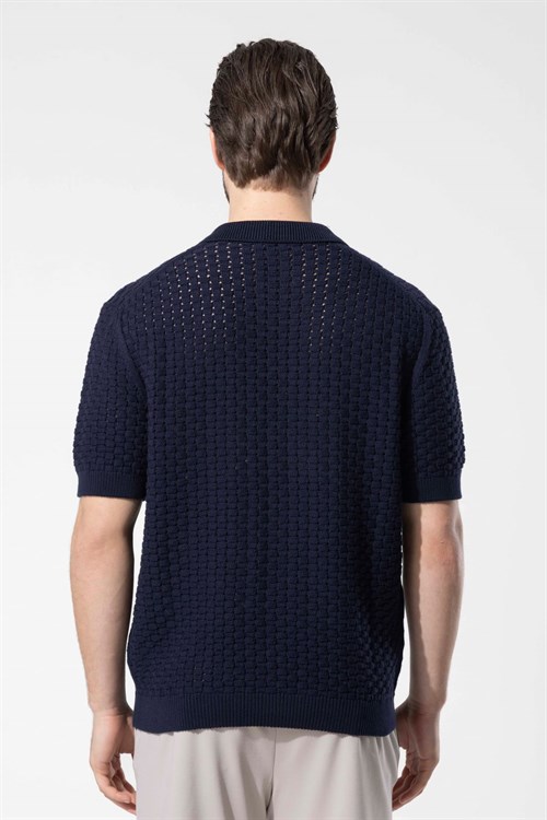Wholesale Mens Navy Knit Polo Shirt